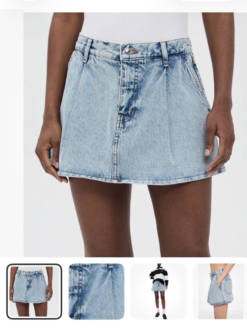 Frame Denim Light Wash Pleated Denim Mini Skirt